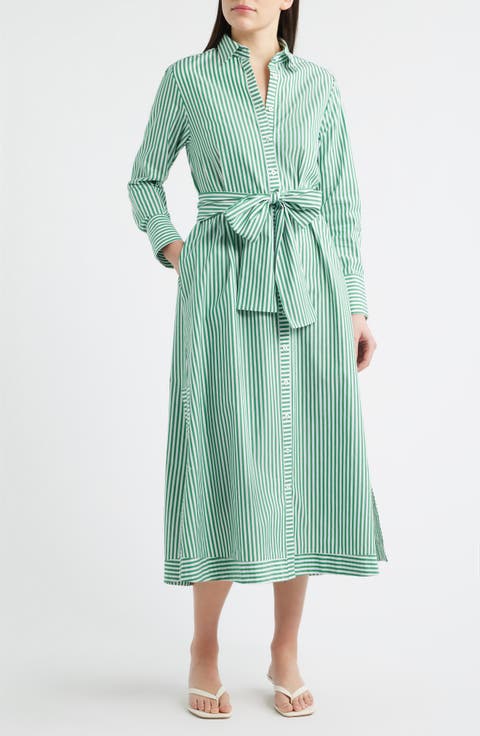 Sybil Stripe Long Sleeve Cotton Shirtdress