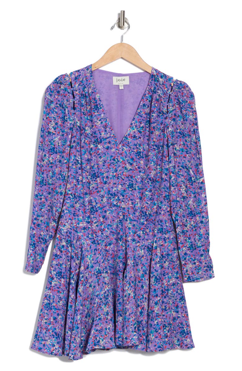 Joie Rowley Pleated Long Sleeve Dress, Alternate, color, Deep Lavender Multi