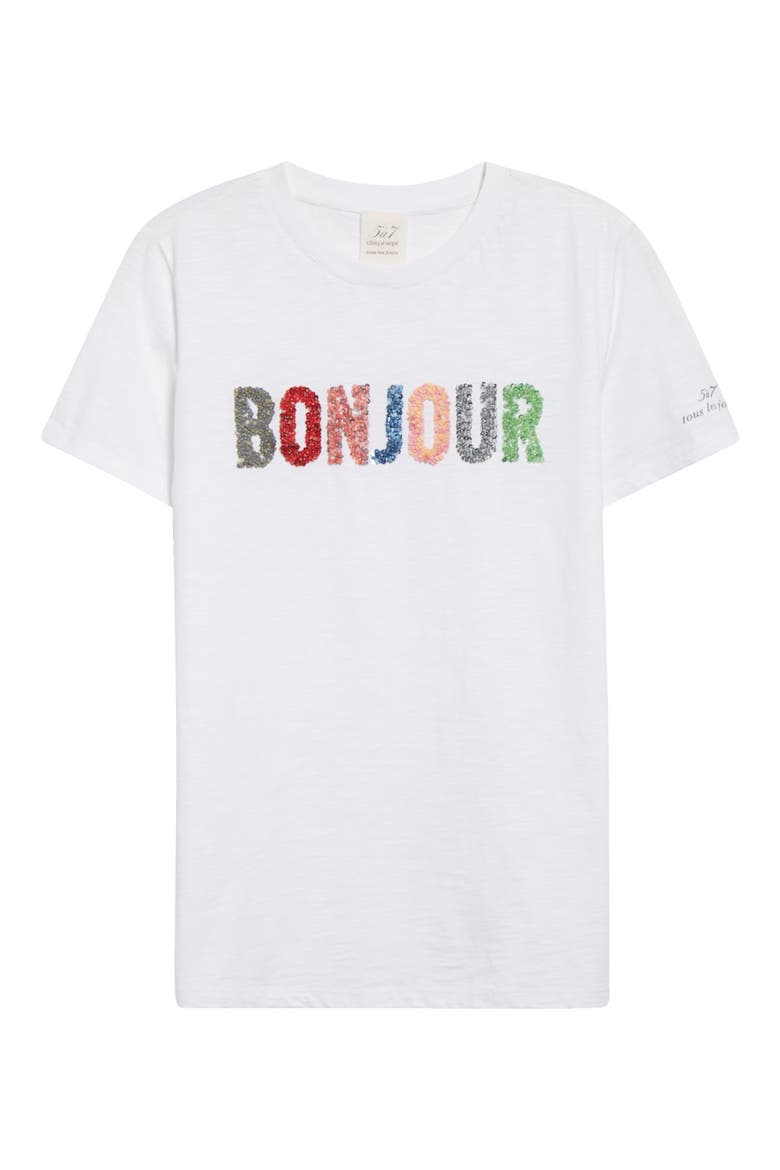 Bonjour Sequin Appliqué Cotton T-Shirt, Alternate, color, WHITE/ MULTI