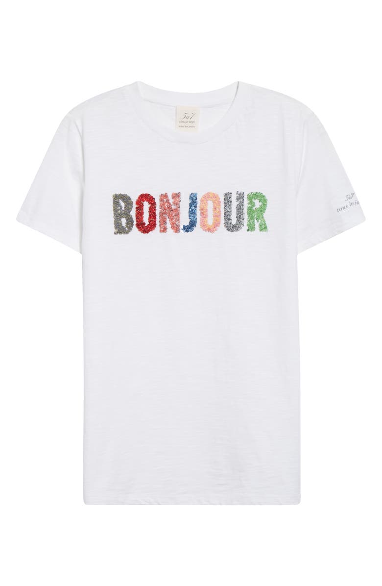 Cinq à Sept Bonjour Sequin Appliqué Cotton T-Shirt, Alternate, color, White/ Multi