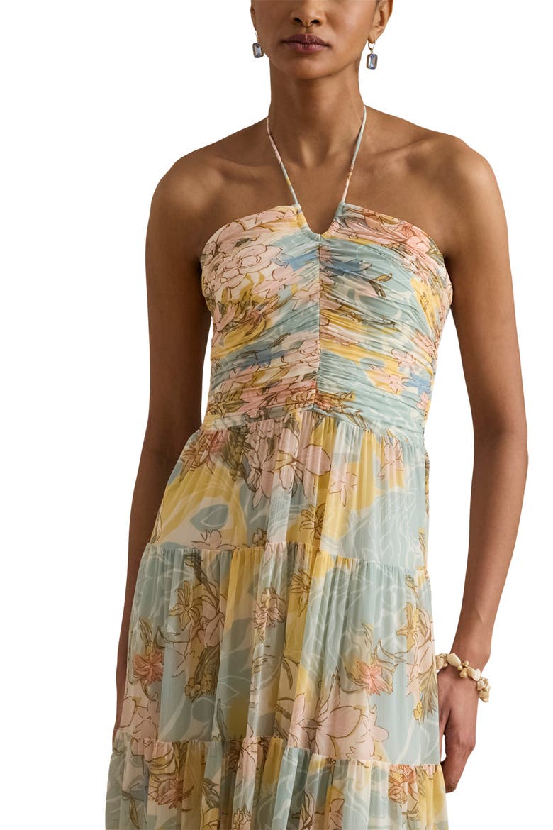 Floral Print Halter Maxi Dress, Alternate, color, CREAM/ BLUE/ MULTI