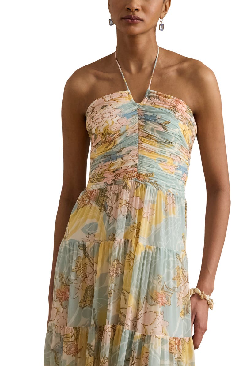 Lauren Ralph Lauren Floral Print Halter Maxi Dress, Alternate, color, Cream/ Blue/ Multi