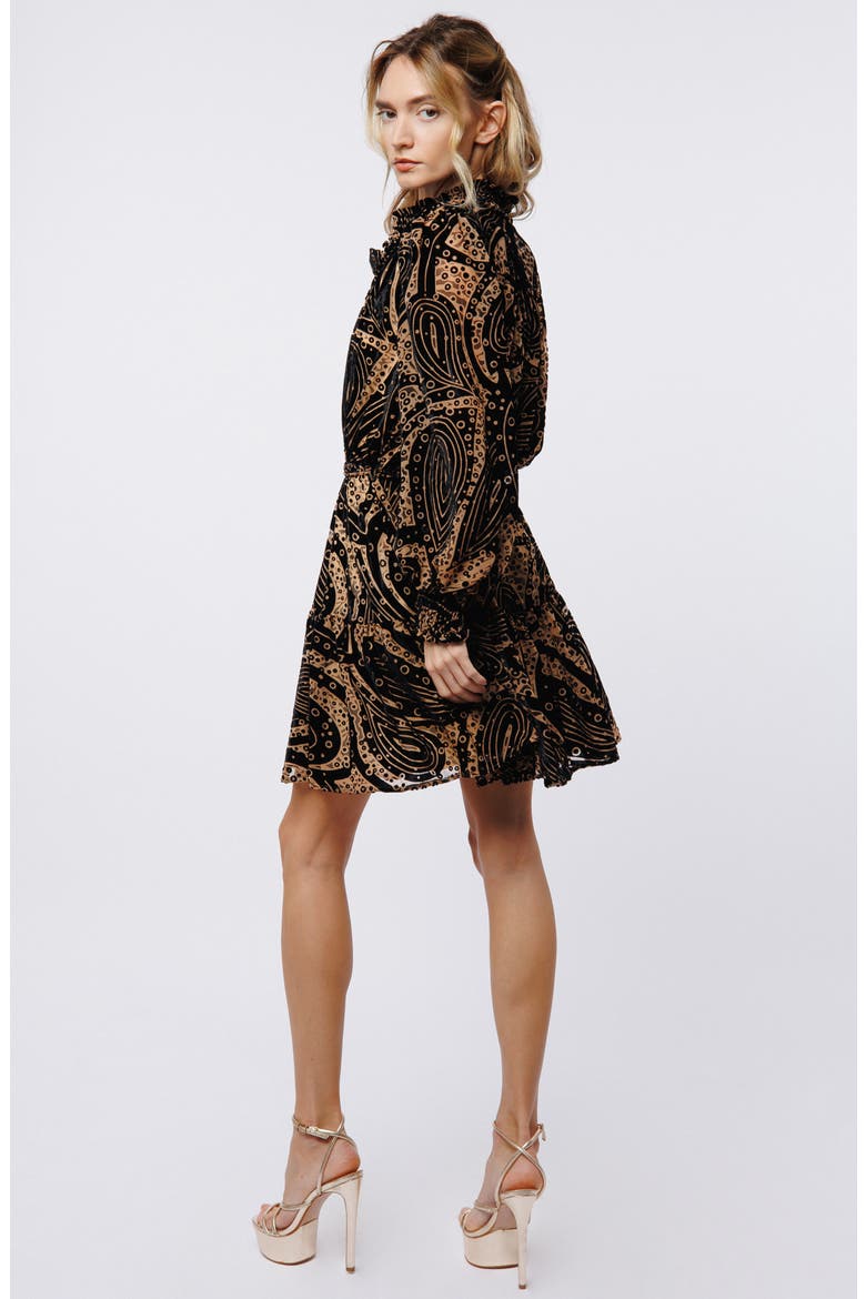 Caren Metallic Abstract Print Long Sleeve Dress, Alternate, color, BLACK