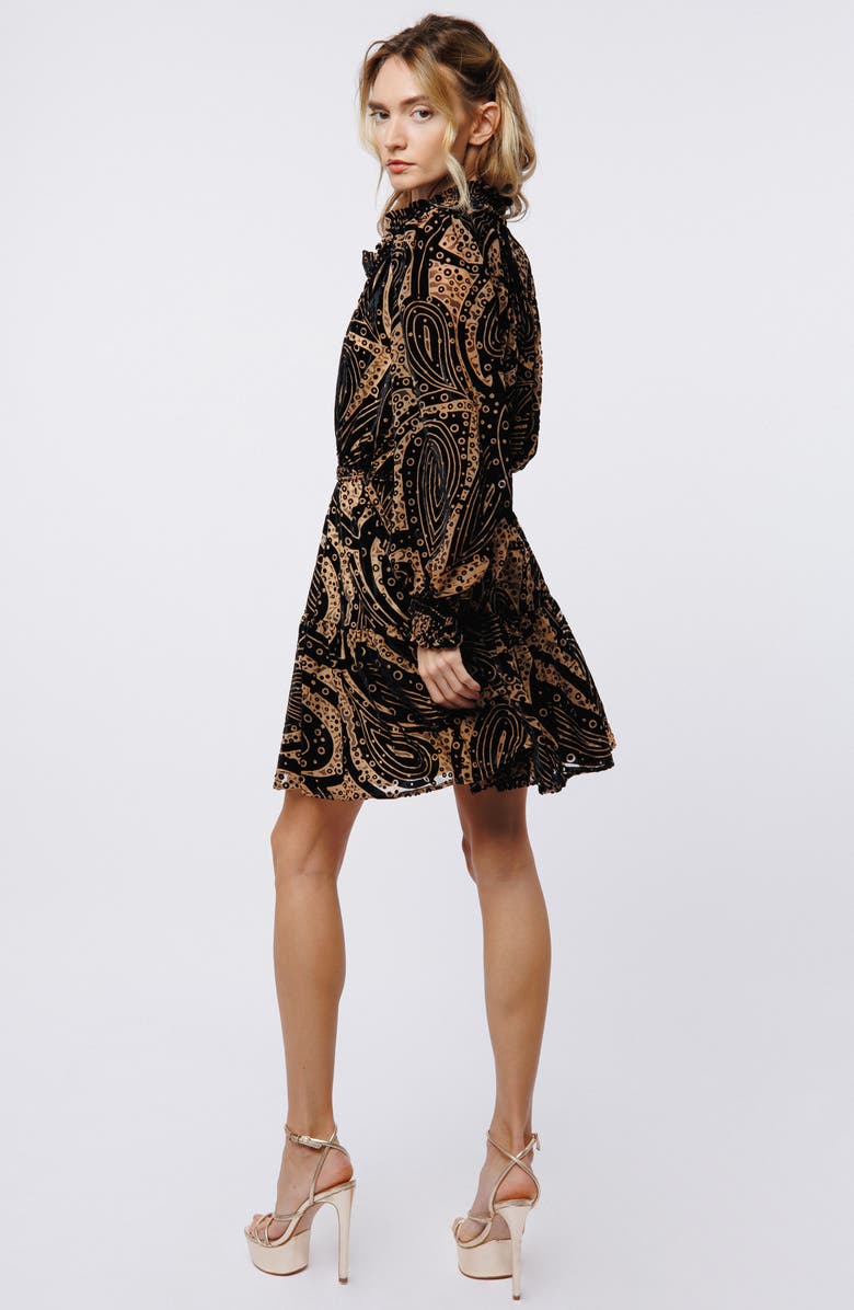 CIEBON Caren Metallic Abstract Print Long Sleeve Dress, Alternate, color, Black