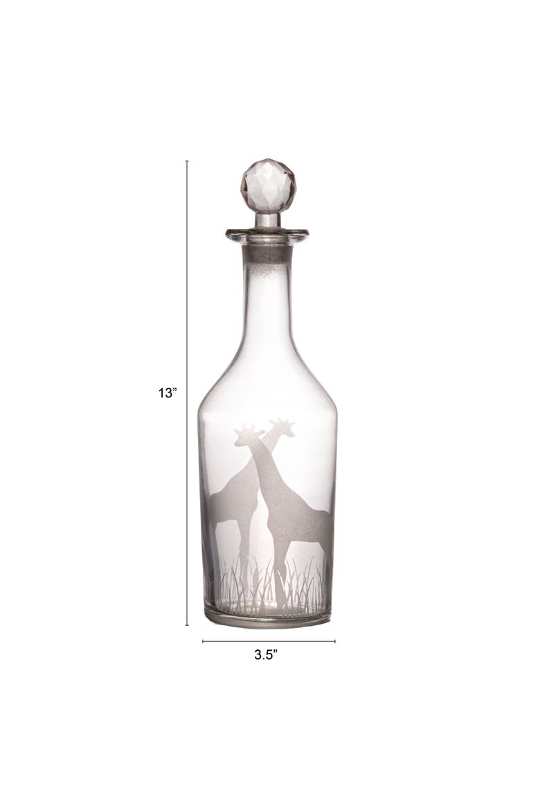 20-Ounce Etched Glass Decanter with Giraffes and Glass Stopper, Clear, Alternate, color, Clear