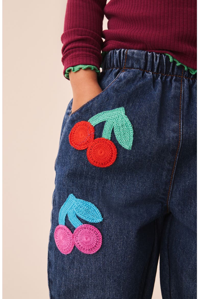 Kids' Cherry Appliqué Straight Leg Jeans, Alternate, color, BLUE