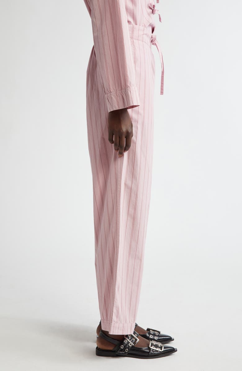 Ganni Ruffle Trim Stripe Organic Cotton Pants, Alternate, color, 