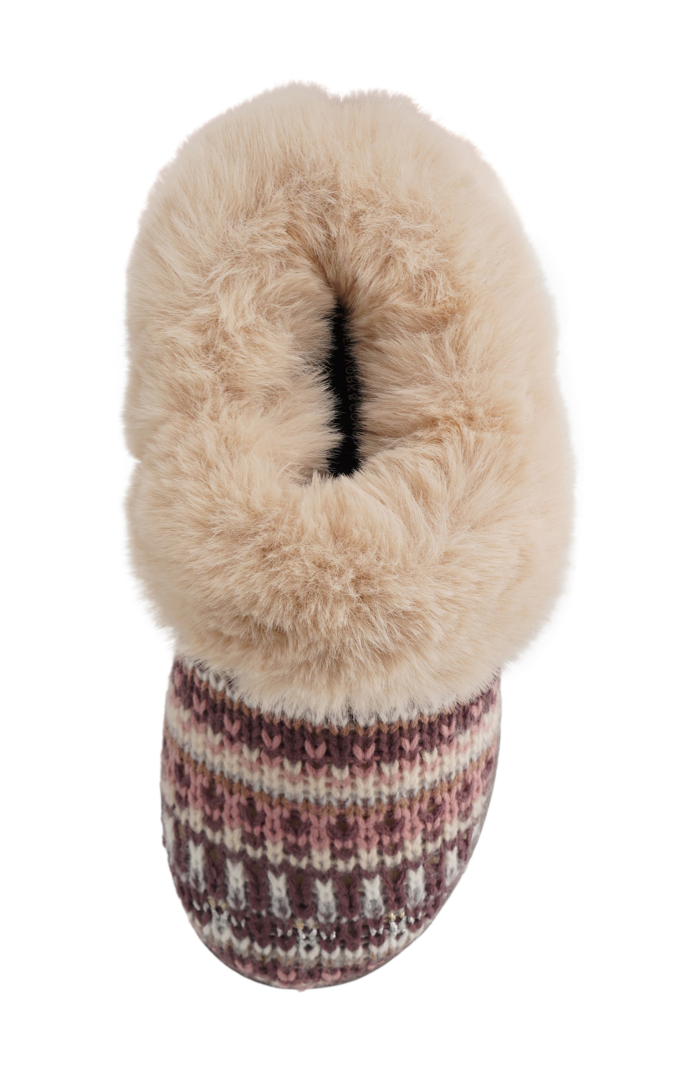 Knit Faux Fur Trim Clog Slipper, Alternate, color, BROWN