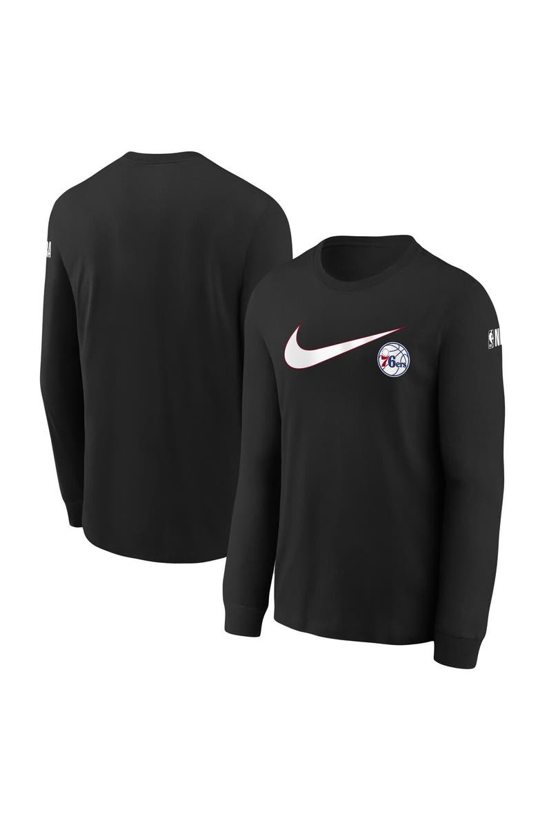 Nike Youth Nike Black Philadelphia 76ers Swoosh Long Sleeve T-Shirt, Main, color, 
