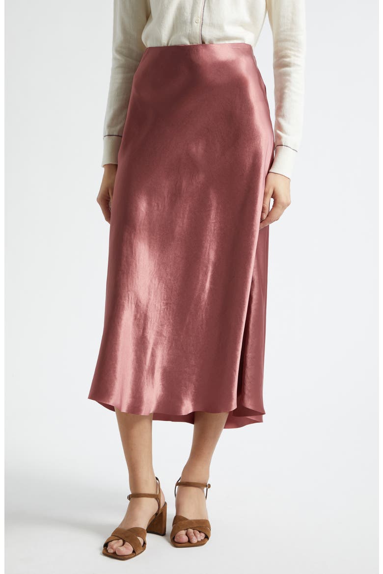 Bias Satin Midi Skirt, Main, color, ROSE JAM