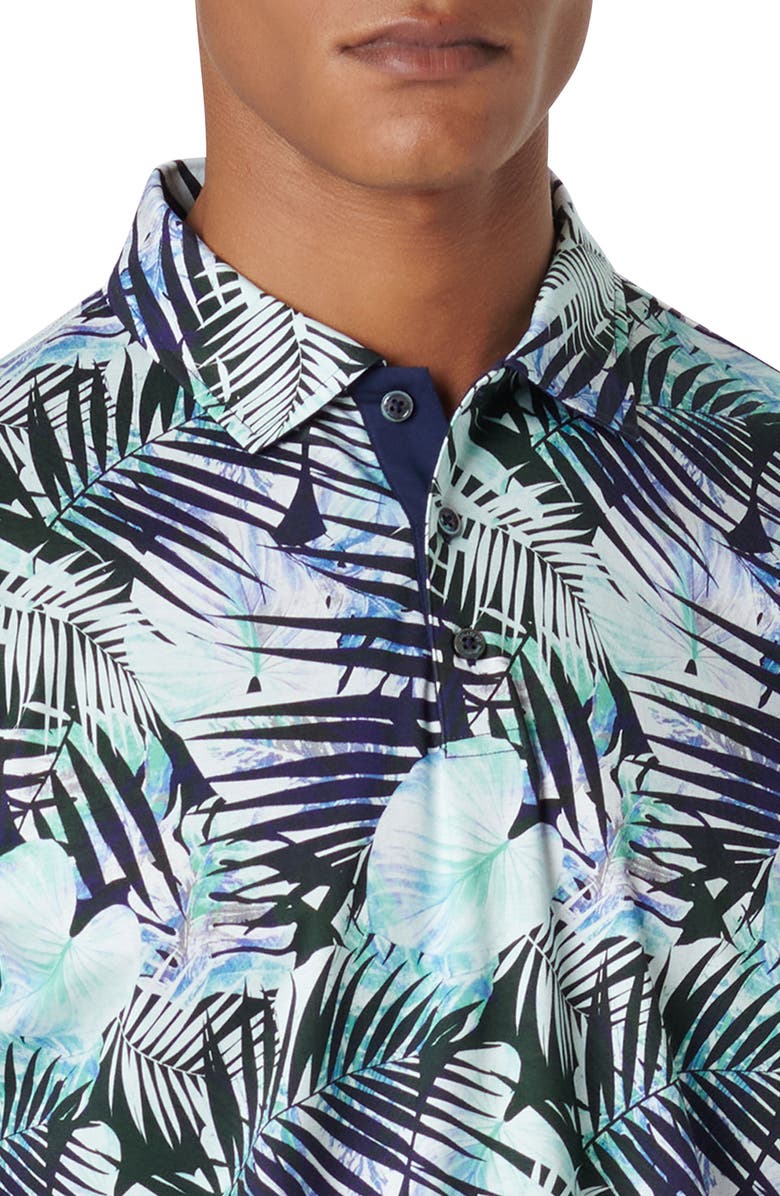 Bugatchi Hendrix Digital Leaf Print Pima Cotton Polo, Alternate, color, Turquoise