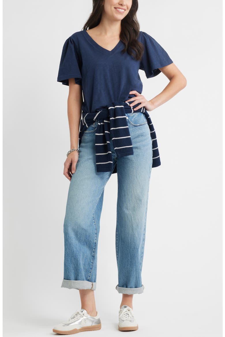 Bell Sleeve V-Neck T-Shirt, Alternate, color, NAVY STILL