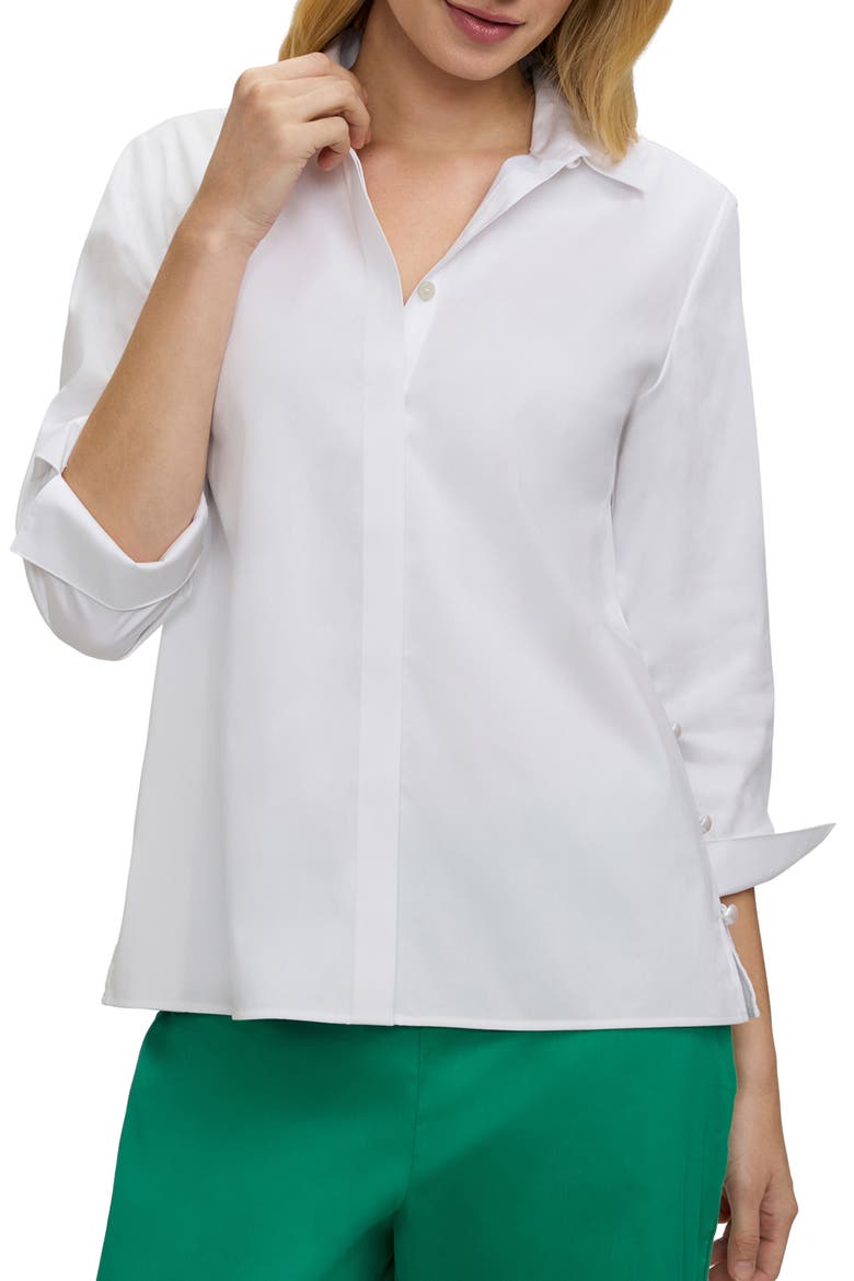 Beatrice Matte Satin Side Button Shirt, Main, color, WHITE