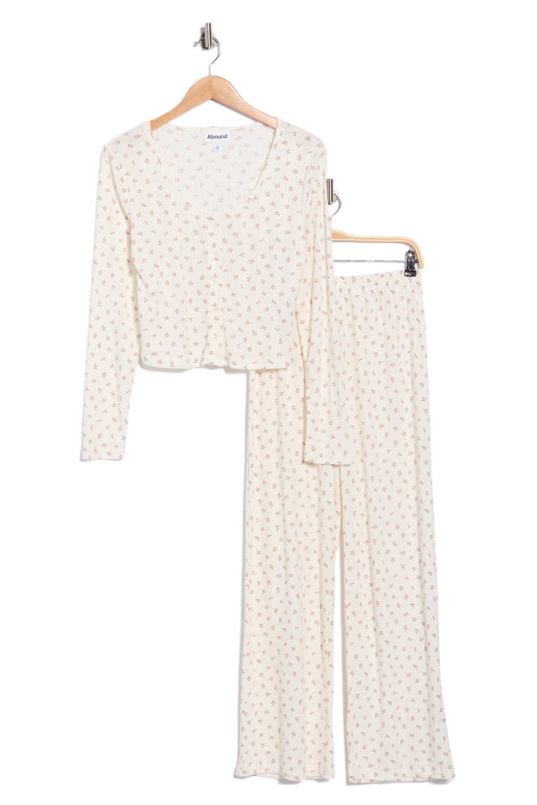 Pointelle Long Sleeve Pajamas, Alternate, color, IVORY ROSETTE DITSY