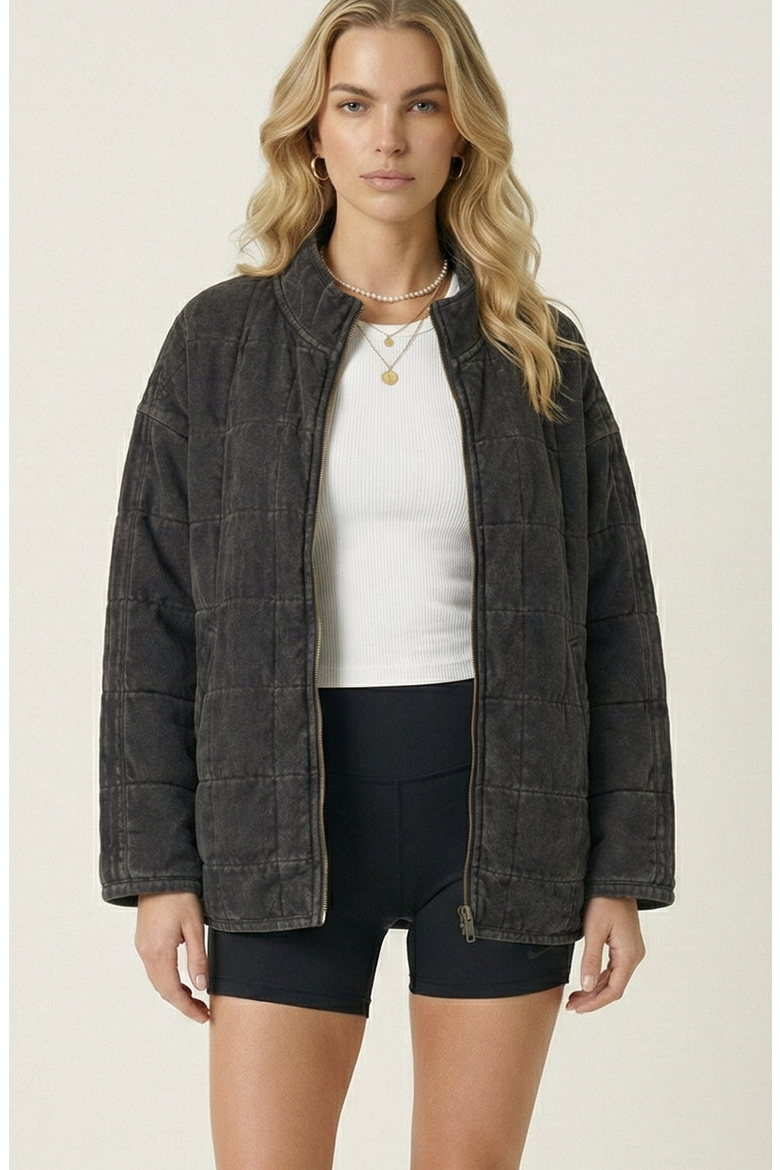 Quilted Fleece Long Sleeve Jacket, Main, color, Charcoal Grey