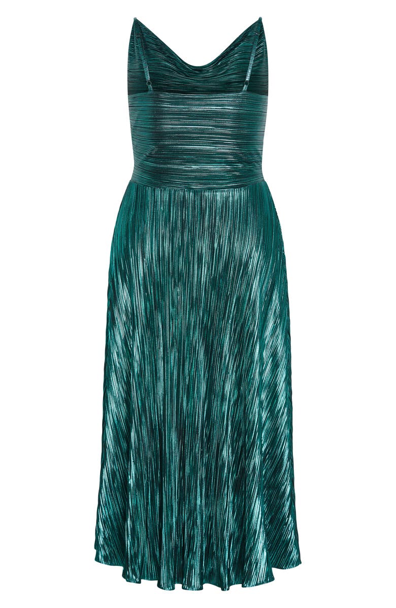 City Chic Kamila Cowl Neck Metallic Plissé Maxi Dress, Alternate, color, Emerald
