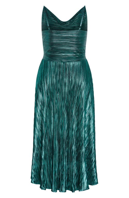 City Chic Kamila Cowl Neck Metallic Plissé Maxi Dress In Emerald
