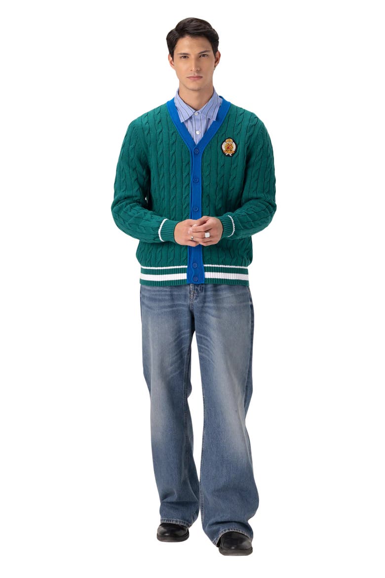 Cable Knit Cardigan, Alternate, color, Green