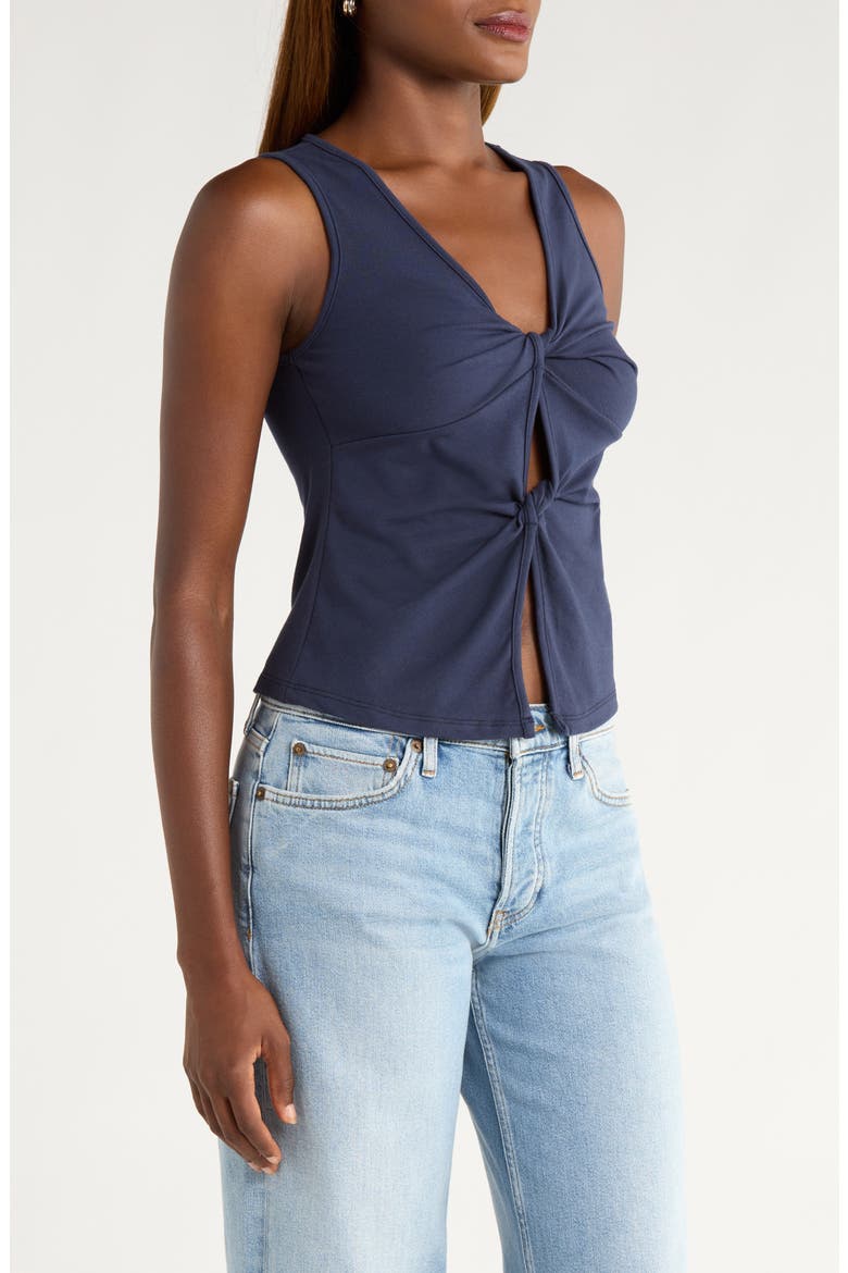 Tefi Twist Cutout Stretch Organic Cotton Tank, Alternate, color, MIDNIGHT