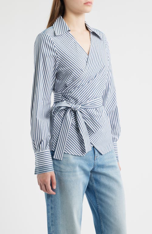 Hugo Boss Boss Bekania Stripe Wrap Top In Blue
