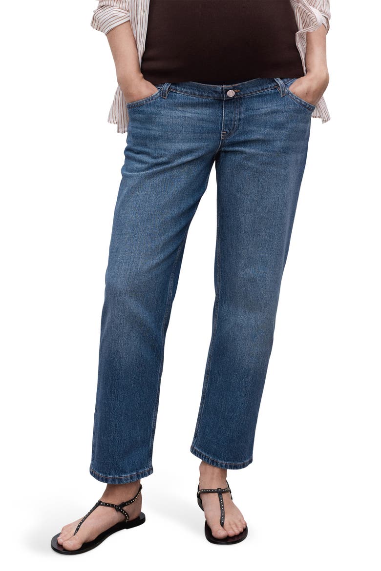 Over the Bump Ankle Straight Leg Maternity Jeans, Main, color, DARK BLUE