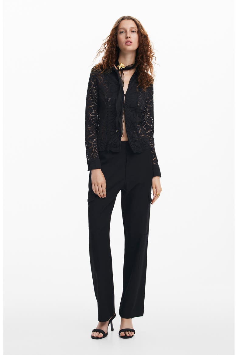 Saga Stretch Button-Up Top, Alternate, color, BLACK
