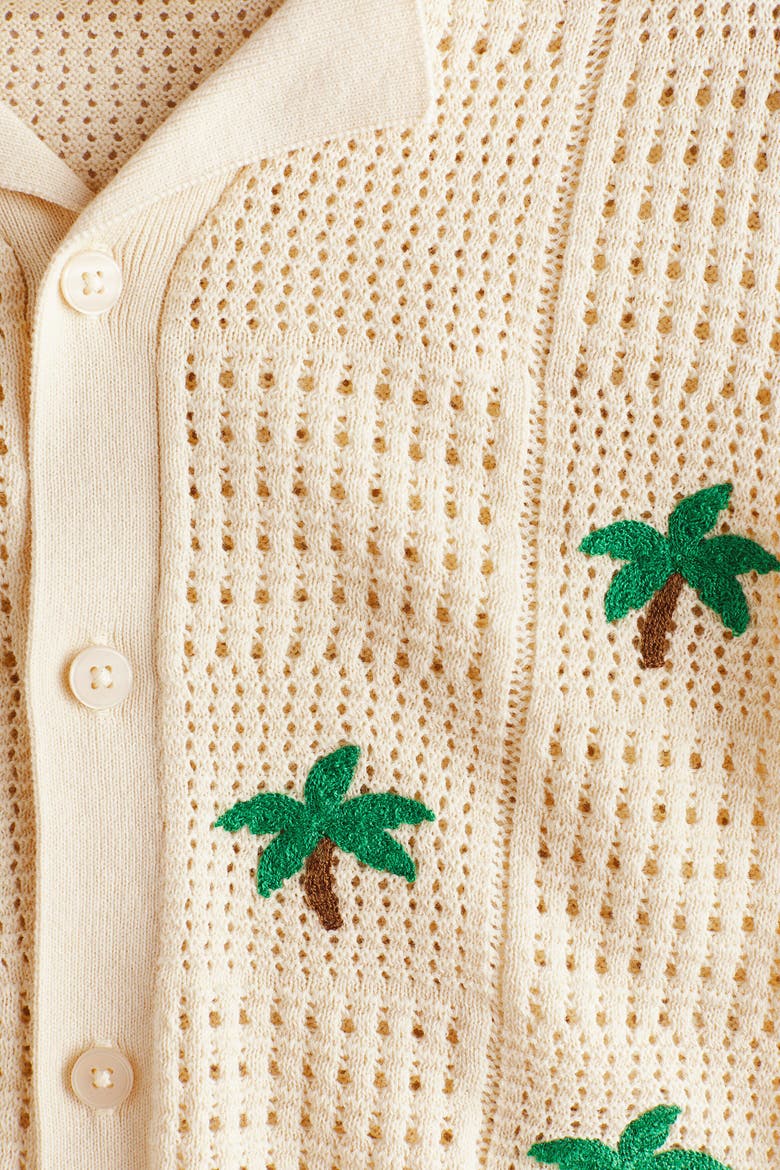 Pointelle-knit Resort Shirt, Alternate, color, Cream/palm trees