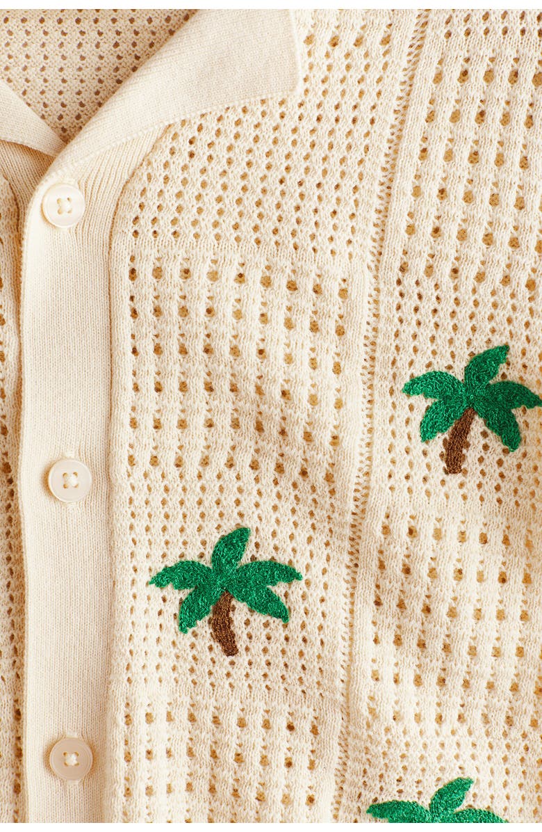 H&M Pointelle-knit Resort Shirt, Alternate, color, Cream/Palm Trees