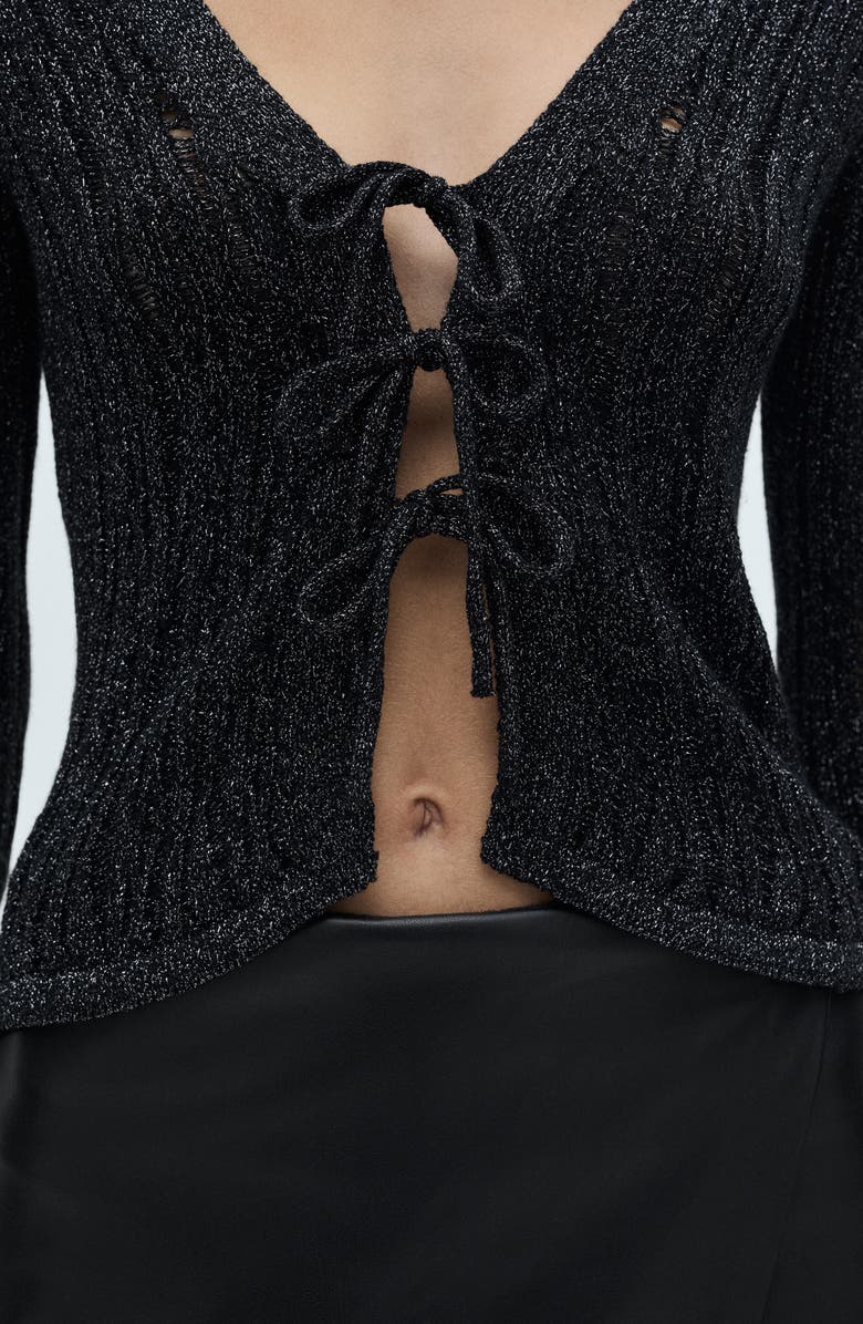 MANGO Metallic Cardigan, Alternate, color, Black