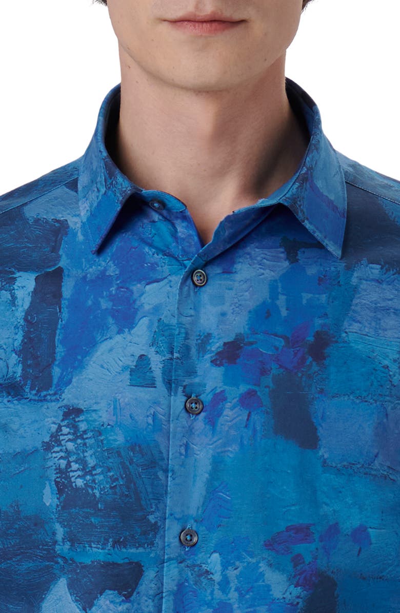 Bugatchi Julian Shaped Fit Print Button-Up Shirt, Alternate, color, French Blue