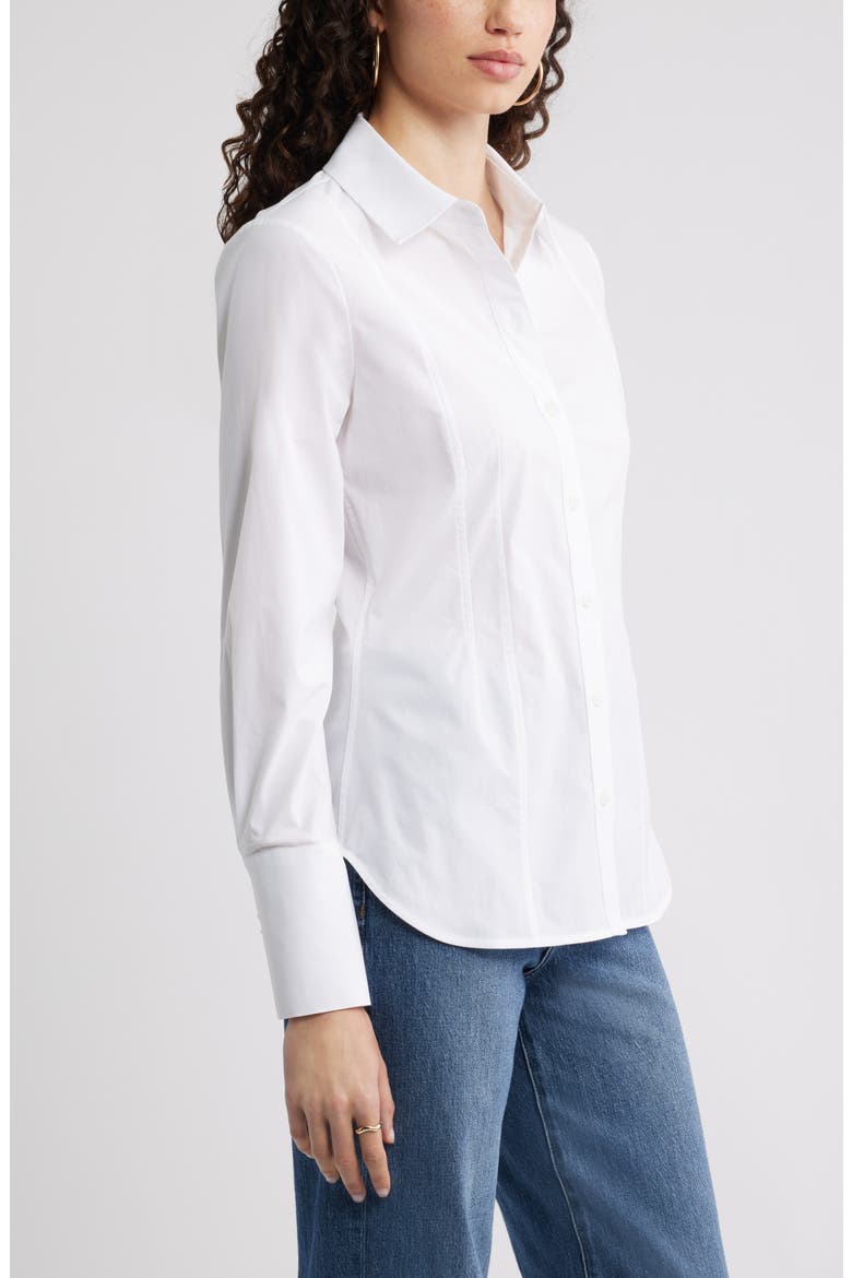 Poplin Waisted Button Down Shirt, Alternate, color, WHITE