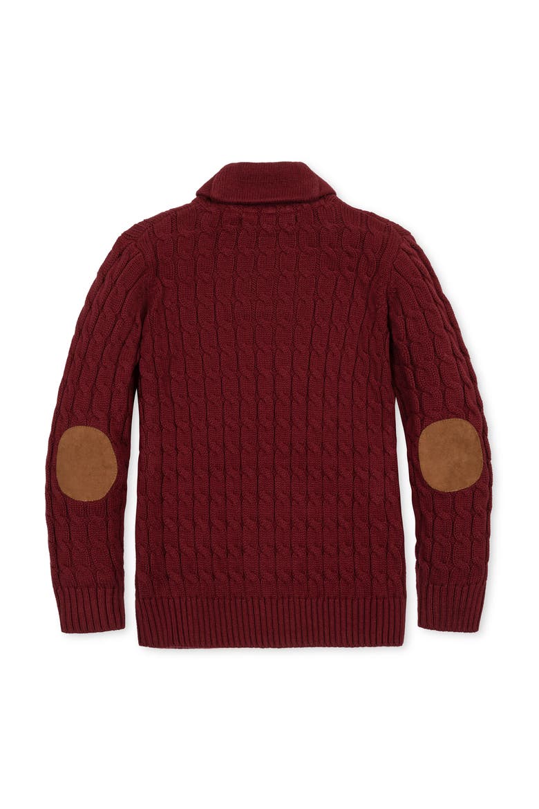Kids' Organic Long Sleeve Striped Shawl Collar Sweater, Alternate, color, Oxblood Cable