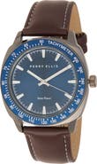 Perry Ellis Solar Powered 3-Hand Quartz Faux Leather Strap Watch, 41mm