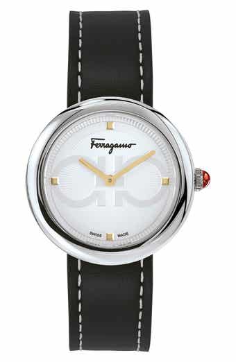 FERRAGAMO Chic Quartz Leather Strap Watch, 32mm