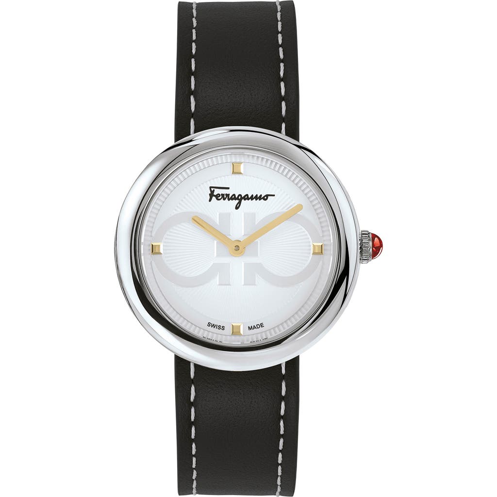 Ferragamo Chic Quartz Leather Strap Watch, 32mm In Black