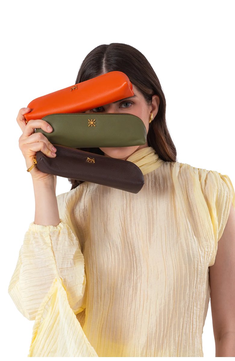 Esthera Leather Pencil Case, Alternate, color, Coffee Brown
