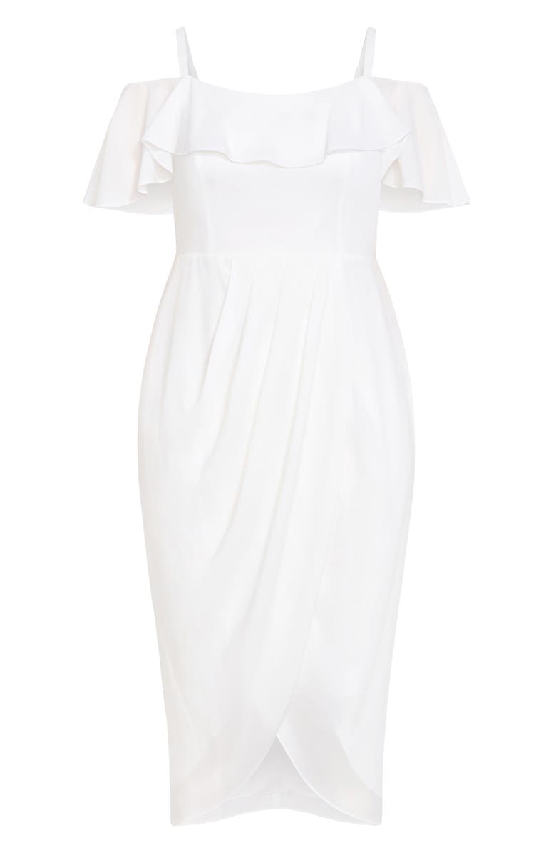 City Chic Flirtation Ruffle Off the Shoulder Cocktail Dress, Alternate, color, Ivory