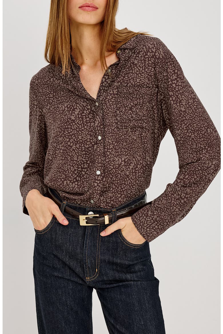 Josephine Button-Front Shirt, Main, color, COCOA MINI CHEETAH