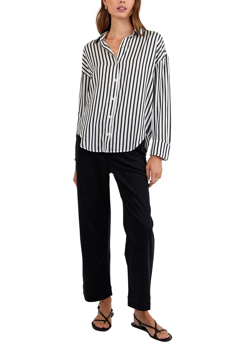 Stripe Oversize Button-Up Shirt, Alternate, color, VINTAGE BLACK STRIPE