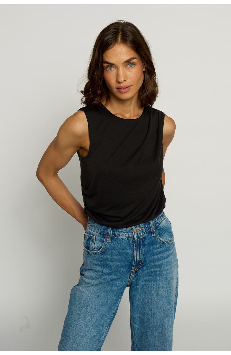 Central Park West Cupro Pleated Tank Top, Main, color, Black