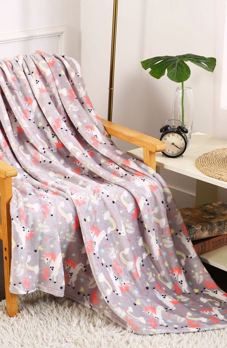 Luxury Home Unicorn Plush Throw Blanket, Alternate, color, Gray Multi