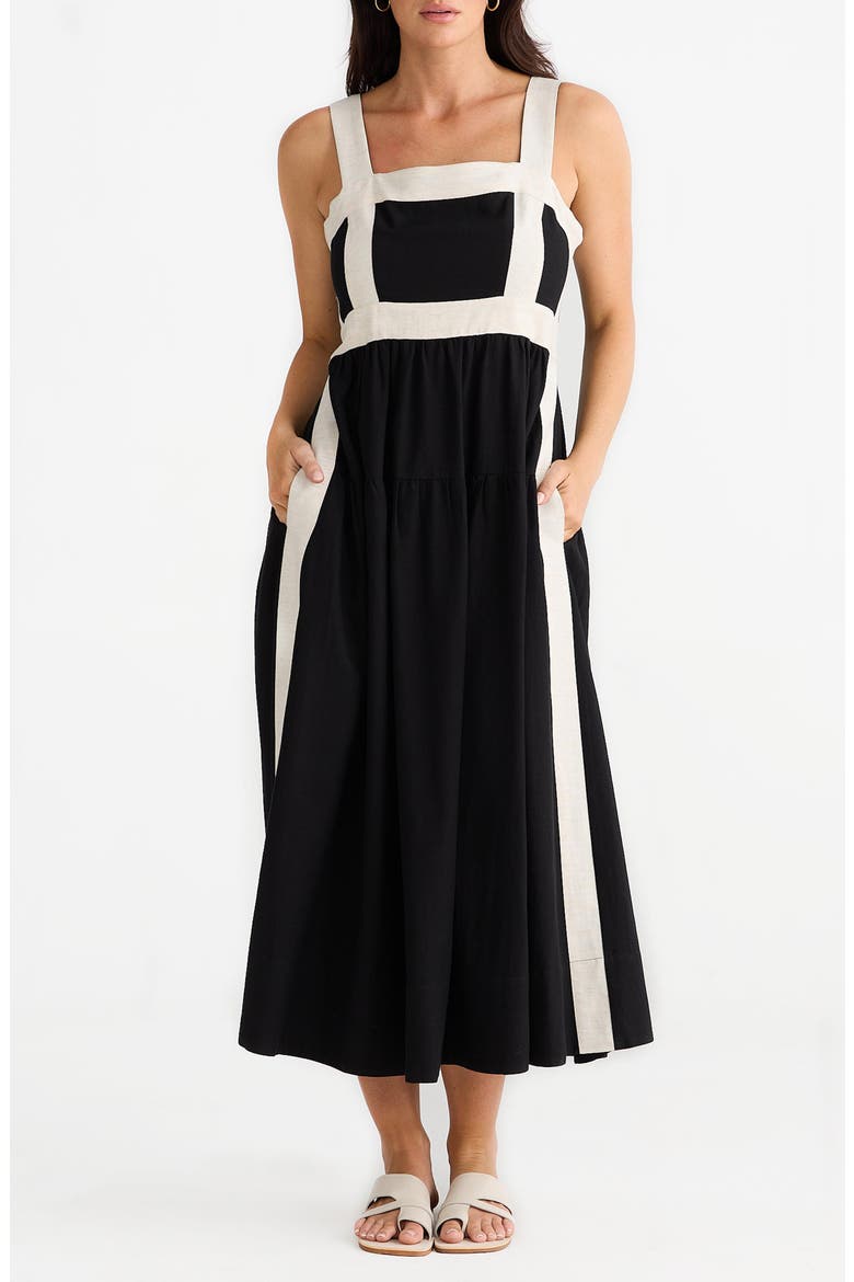 Jolie Contrast Trim Midi Dress, Main, color, BLACK/ NATURAL