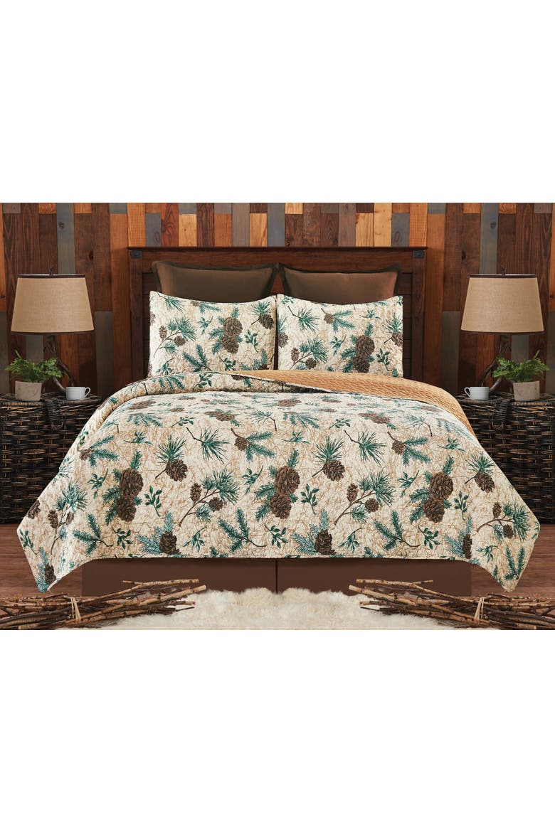 Rustic Pinecone Quilt Set  - Reversible and Machine Washable, Alternate, color, Brown