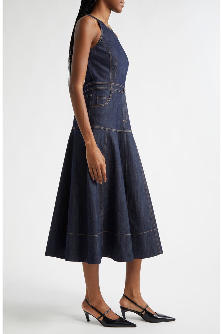 Baran Sleeveless Denim Midi Dress, Alternate, color, INDIGO