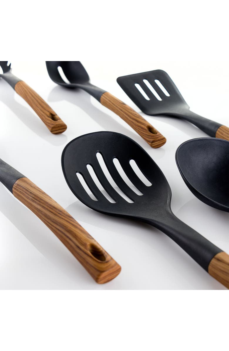 Megachef Nylon Cooking Utensils with Wood Design, Set of 7, Alternate, color, Black