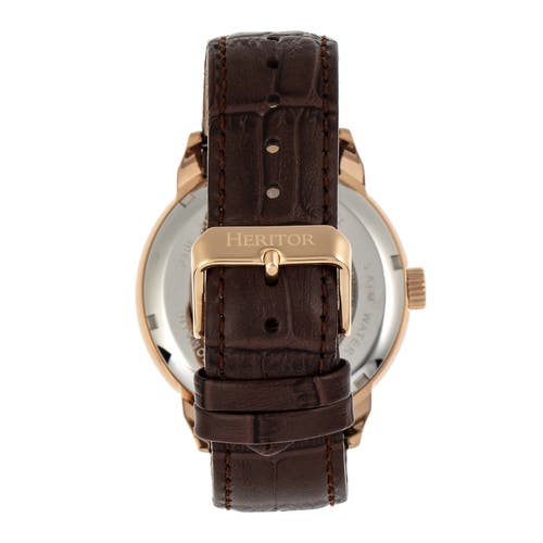 Heritor Automatic Sanford Semi-skeleton Leather-band Watch In Gold