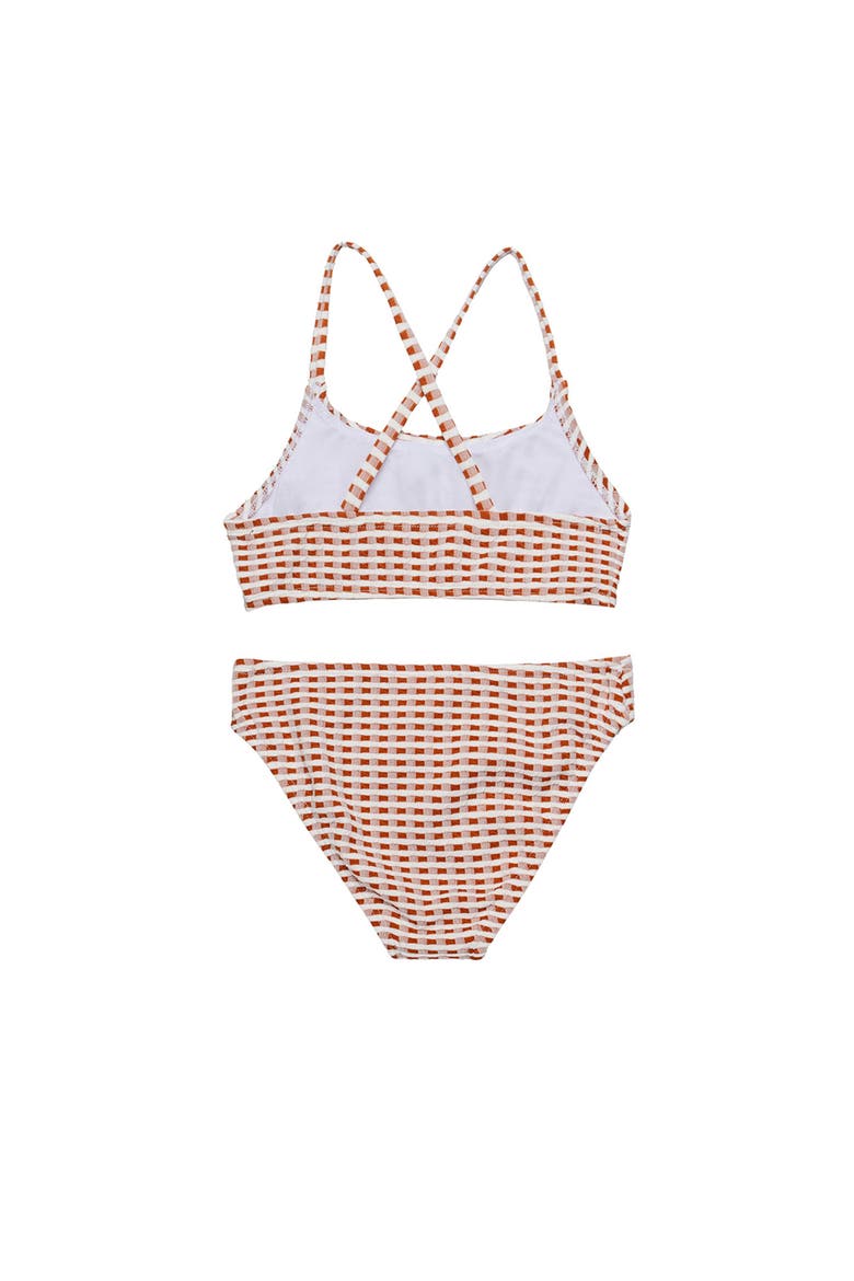 Forever Gingham Textured Criss Cross Strap Swim Set, Alternate, color, Brown