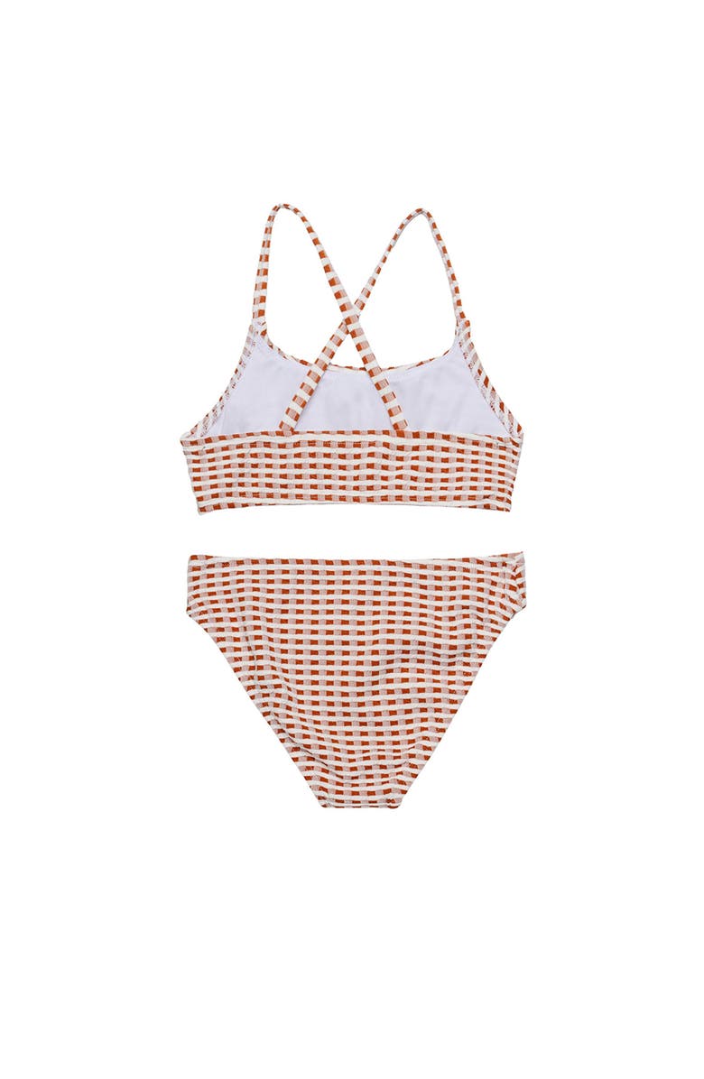 Gottex Kids Forever Gingham Textured Criss Cross Strap Swim Set, Alternate, color, Brown