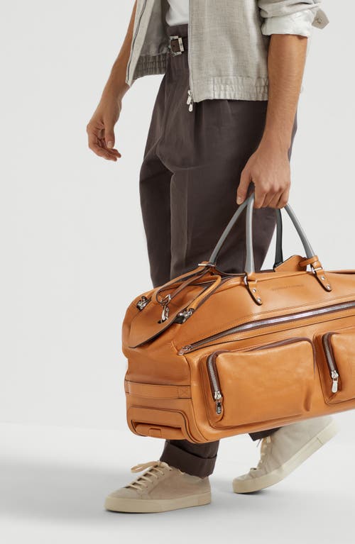 Brunello Cucinelli Cowhide Trolley Bag In Cognac