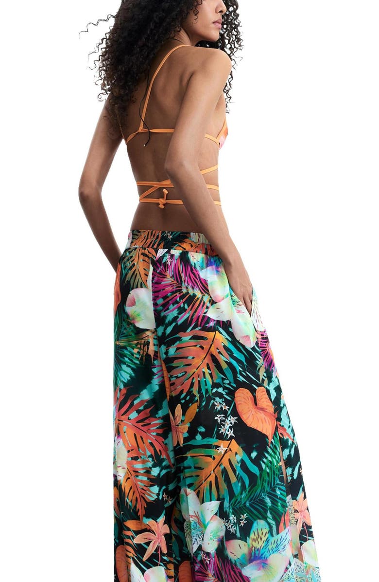 Desigual Tropical Print Wide Leg Trousers, Alternate, color, 